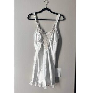 Linea Donatella White Satin Slip Chemise S Embroidered Pearl Beading Bridal Boho